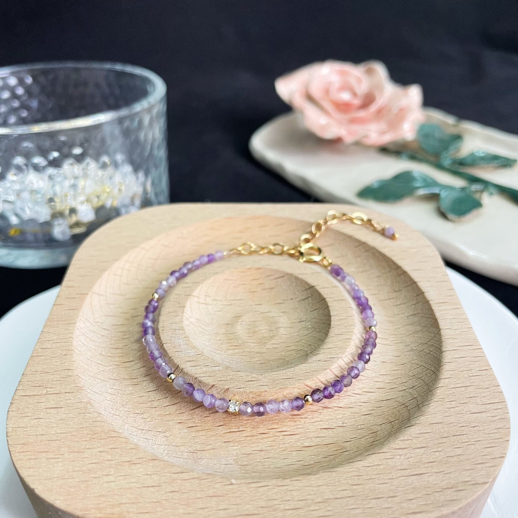 Thin Amethyst Bracelet with Zircon Accent