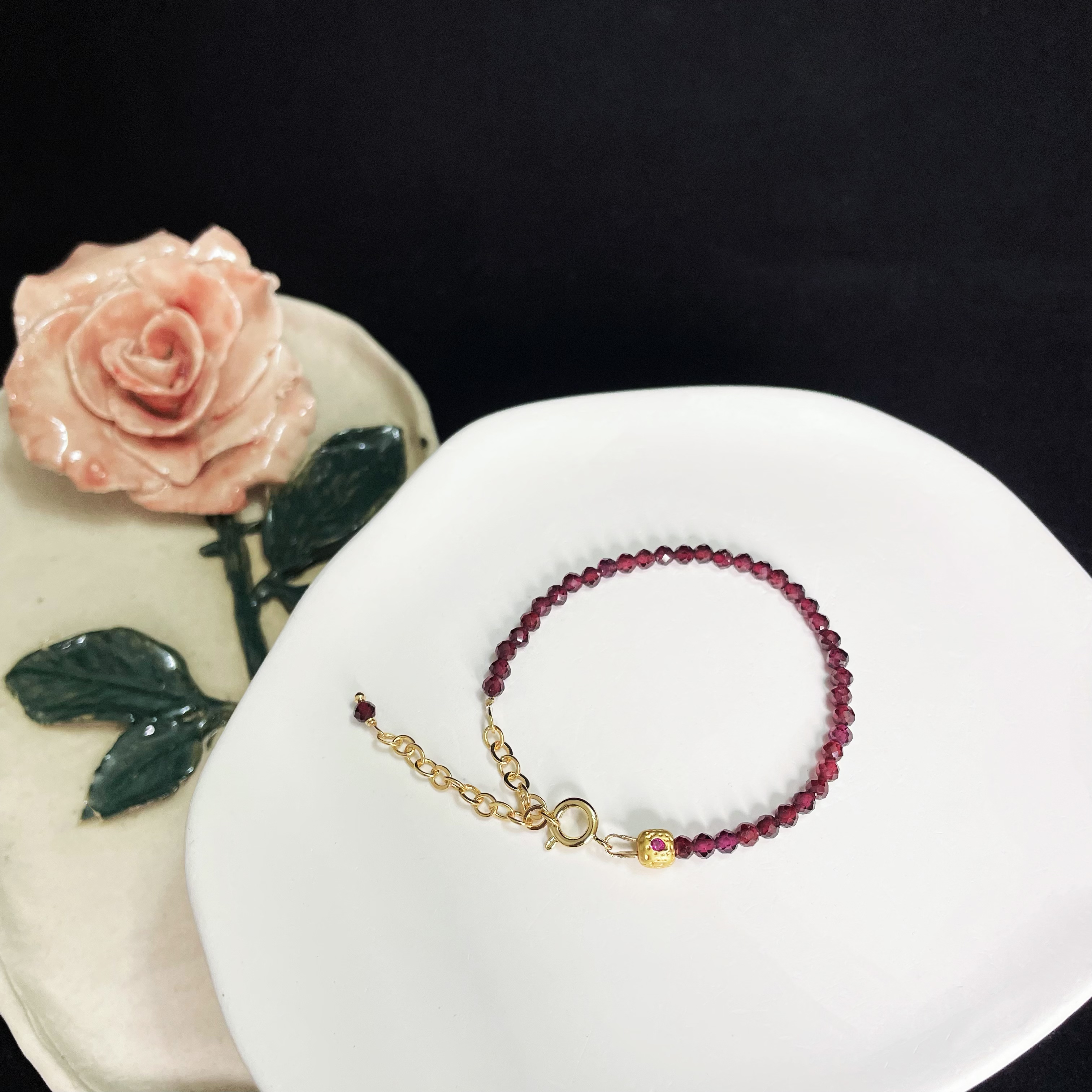 Gemstone Faced Beads Bracelet with Zircon Inlaid Cube Beads