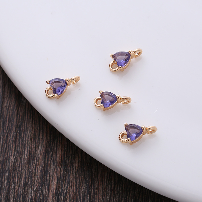 5mm Colored Zircon Heart Charm Pendant Dual Hanging Rings