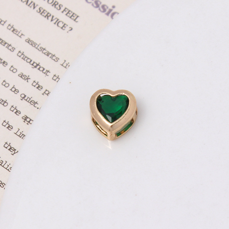 9*10mm Colored Zircon Inlaid Heart Shaped Spacer Bead