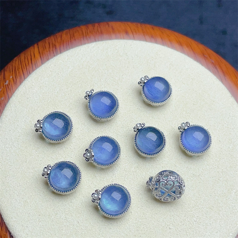 925 Silver Crustification Round Aquamarine with Flower  Accessory