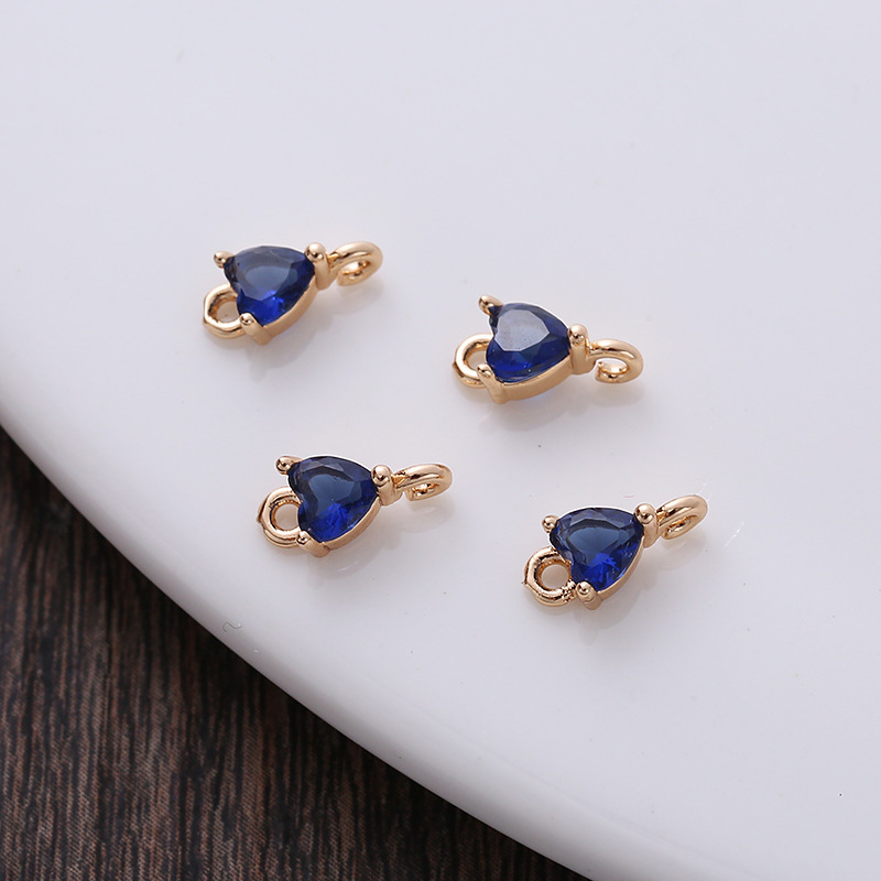 5mm Colored Zircon Heart Charm Pendant Dual Hanging Rings