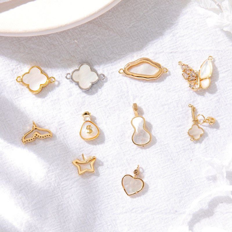 White Shell Inlaid Pendant Mother-of-pearl Jewelry Charms for DIY