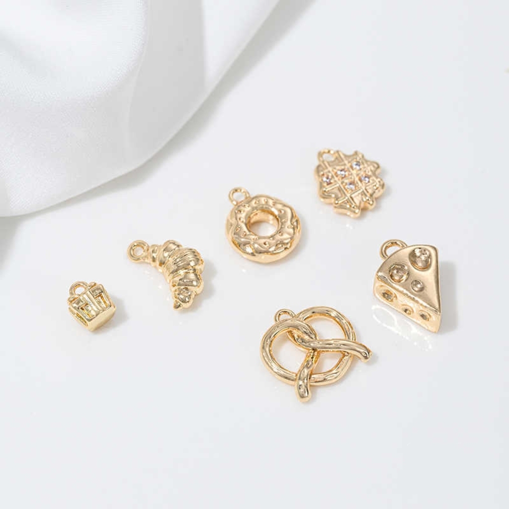 Gold Plated Cake Cookie Pendant Afternoon Tea Theme Charms for DIY