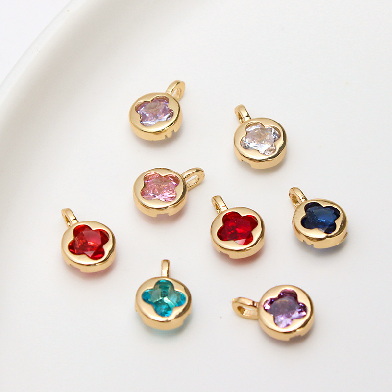 7mm Round Hollow Four-leaf Clover Inlaid with Colored Zircon Pendant