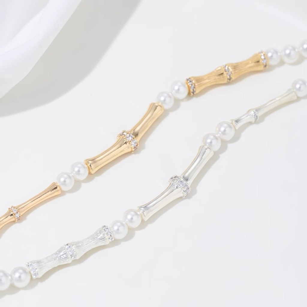 Gold Plated Cubic Zirconia Inlaid Bamboo Tube Spacer Beads Connector