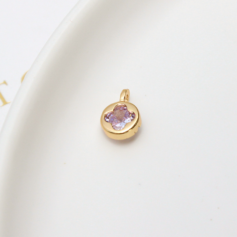 7mm Round Hollow Four-leaf Clover Inlaid with Colored Zircon Pendant