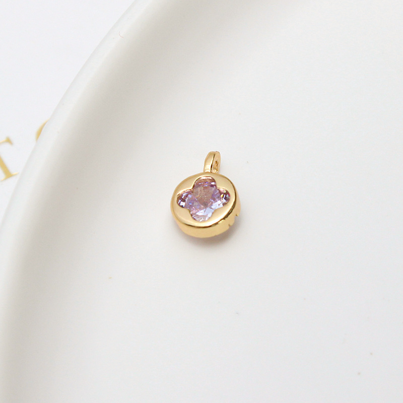 7mm Round Hollow Four-leaf Clover Inlaid with Colored Zircon Pendant