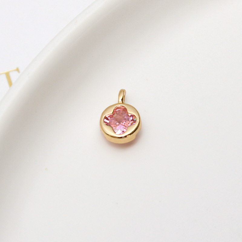 7mm Round Hollow Four-leaf Clover Inlaid with Colored Zircon Pendant