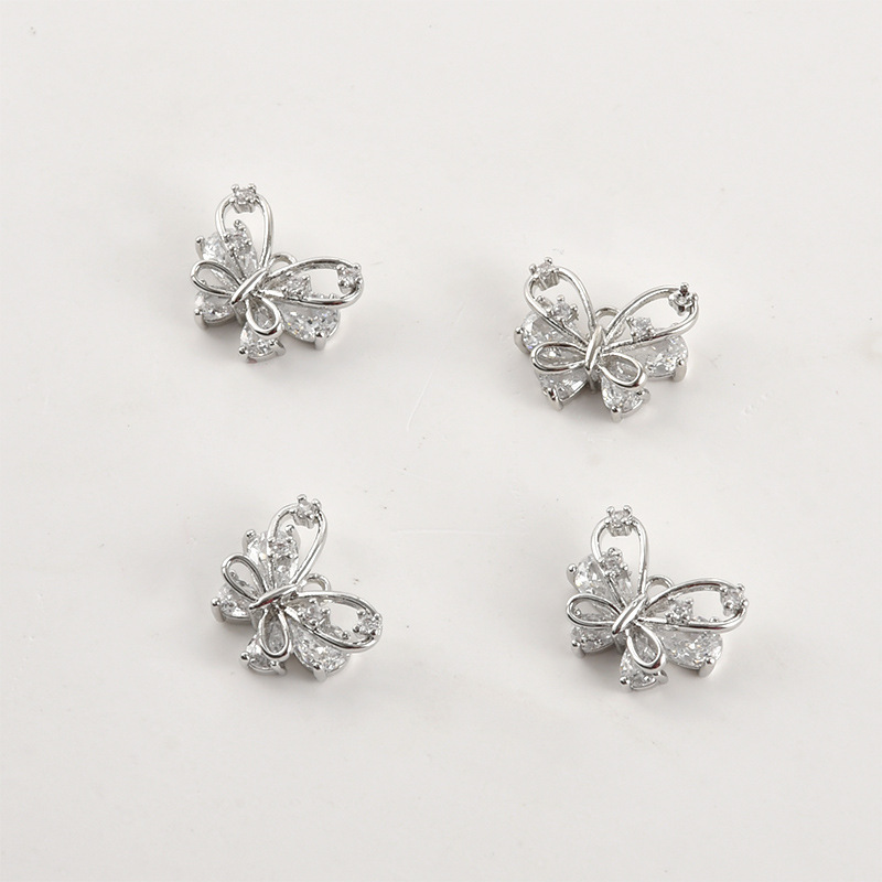 14k Gold Zirconia Butterfly Charm Pendant with Hanging Rings