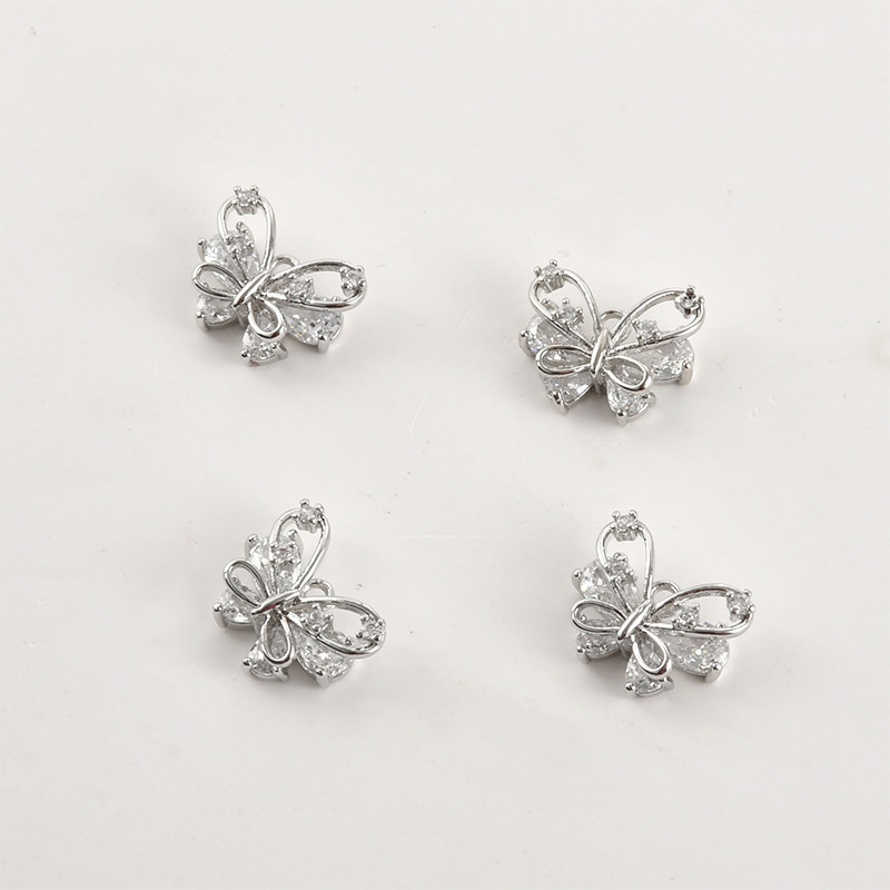 14k Gold Zirconia Butterfly Charm Pendant with Hanging Rings