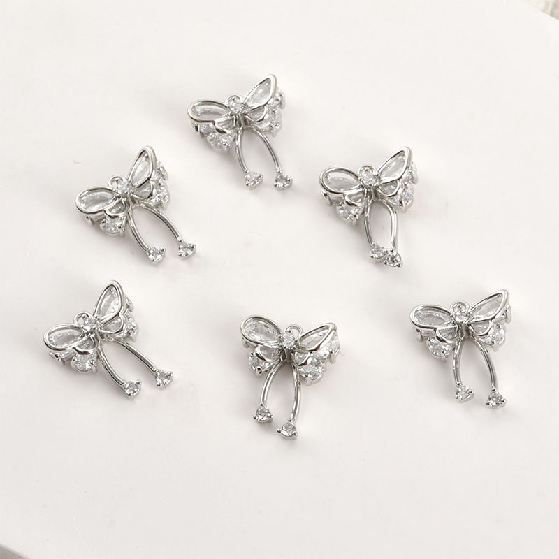 14k Gold Zirconia Butterfly Charm Pendant with Hanging Rings