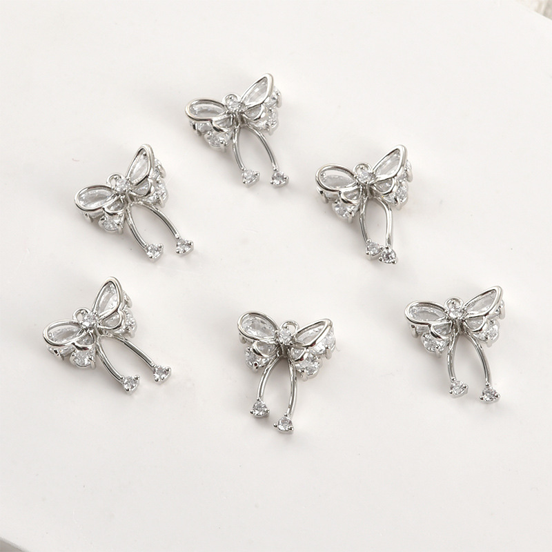 14k Gold Zirconia Butterfly Charm Pendant with Hanging Rings