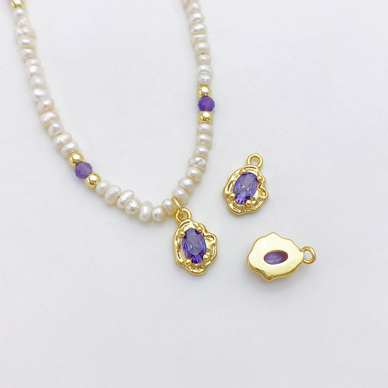 Gold Plated Irregular Pendant with Oval Colored Zirconia Inlaid