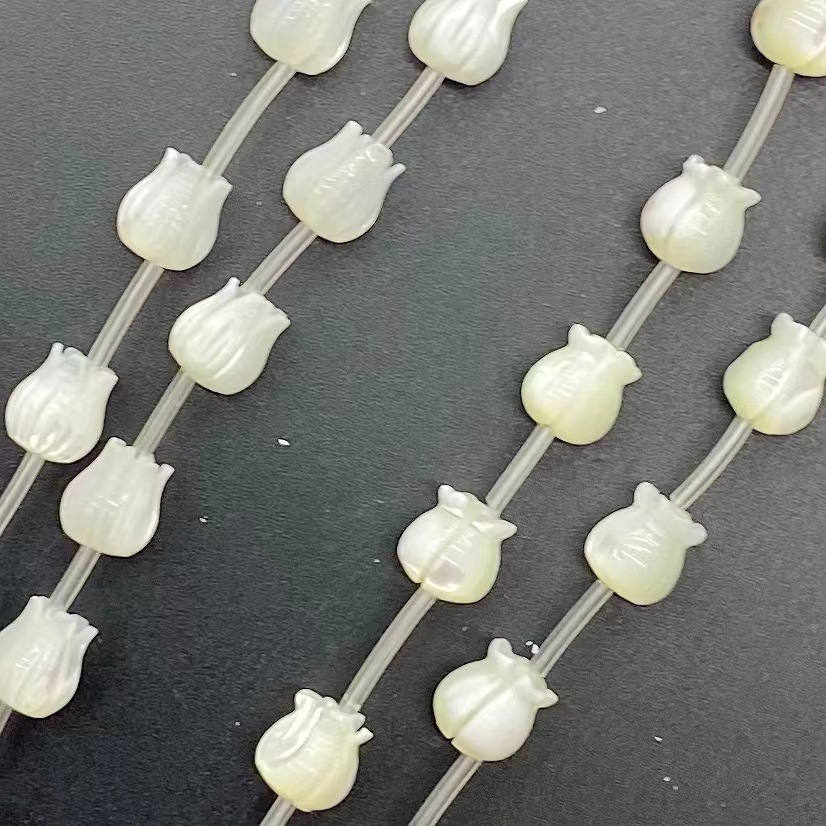 Hand-Carved White Shell Tulip and Lily-of-The-Valley Bead