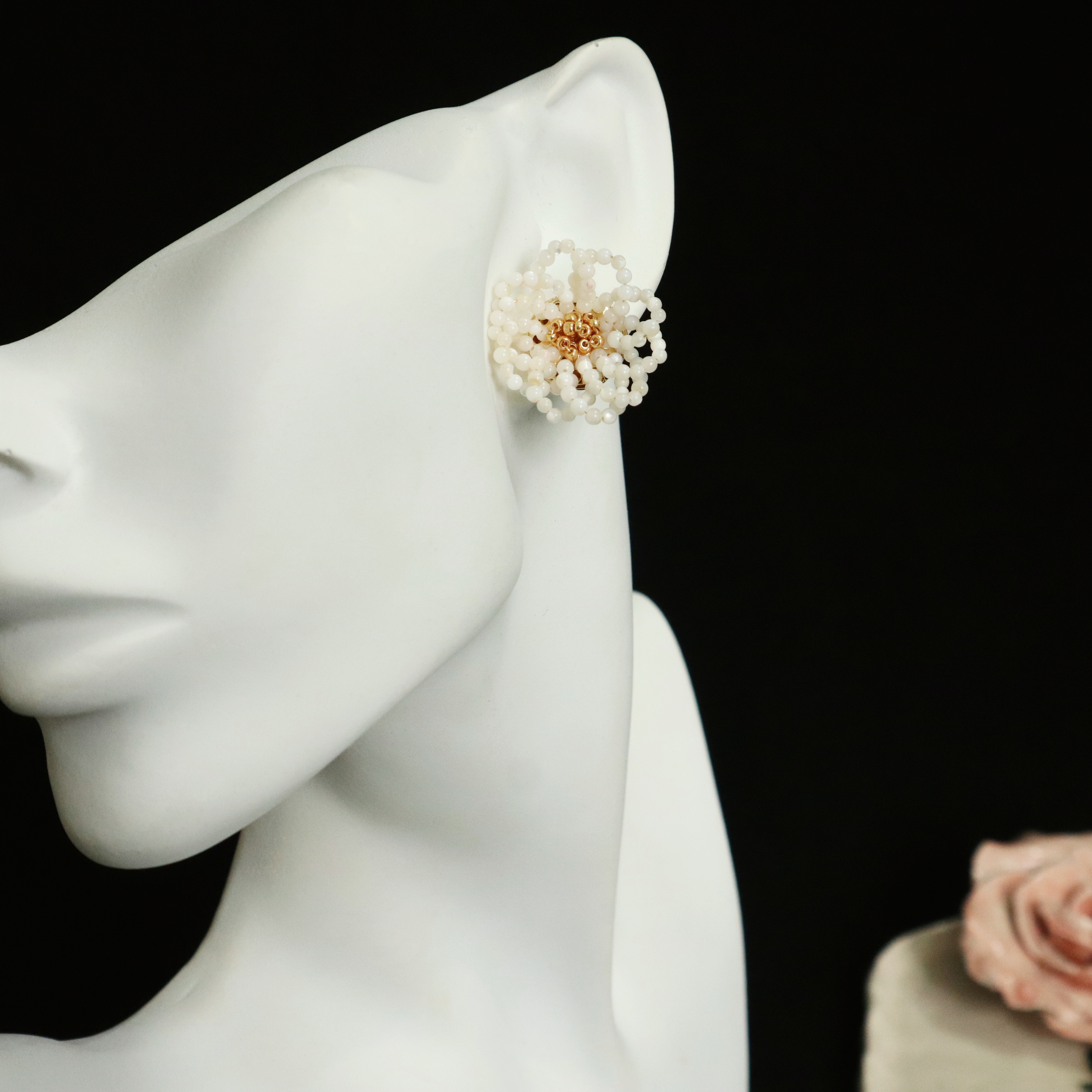 Elegant Trochus Shell Beads Camellia Stud Earrings