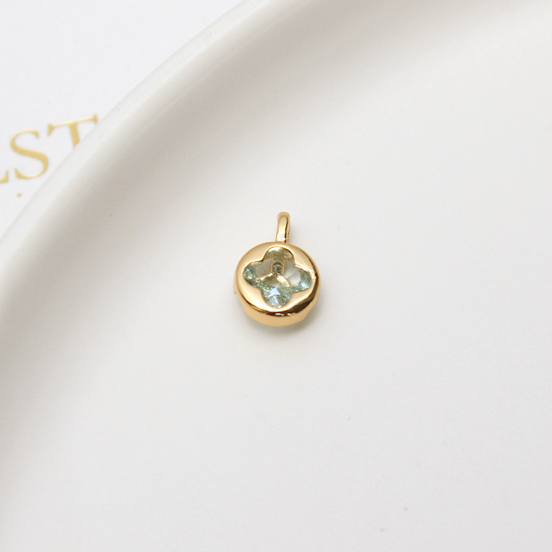 7mm Round Hollow Four-leaf Clover Inlaid with Colored Zircon Pendant