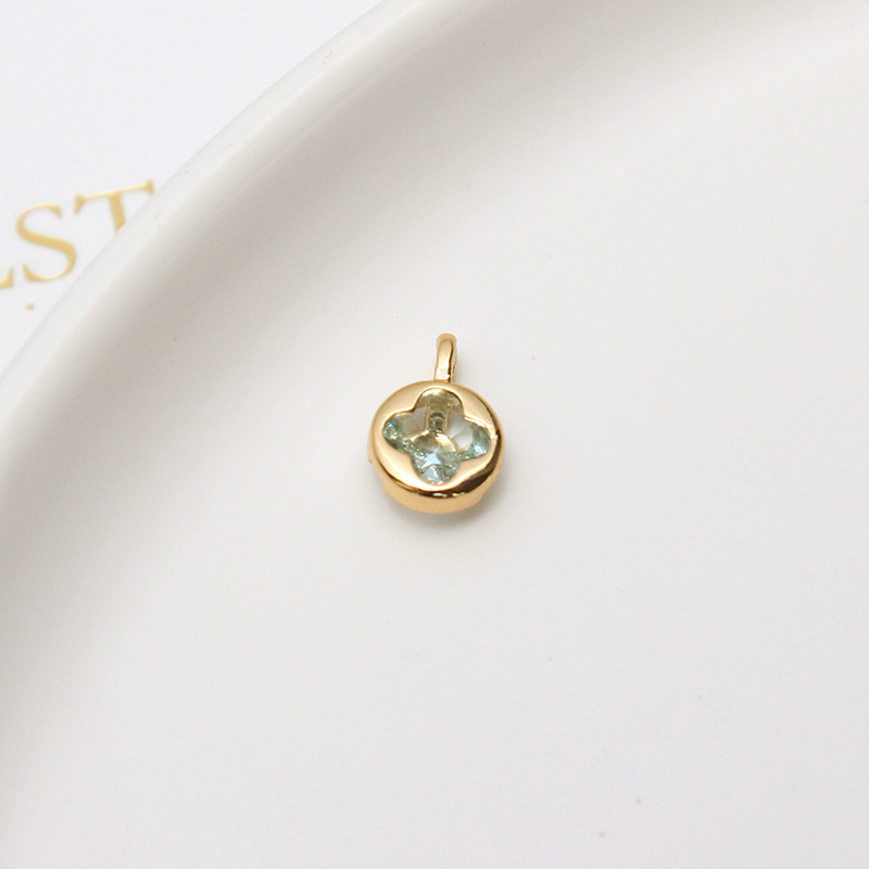 7mm Round Hollow Four-leaf Clover Inlaid with Colored Zircon Pendant