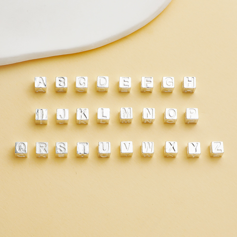 925 Sterling Silver 26 Letters 6mm Square Spacer Beads for Jewelry DIY