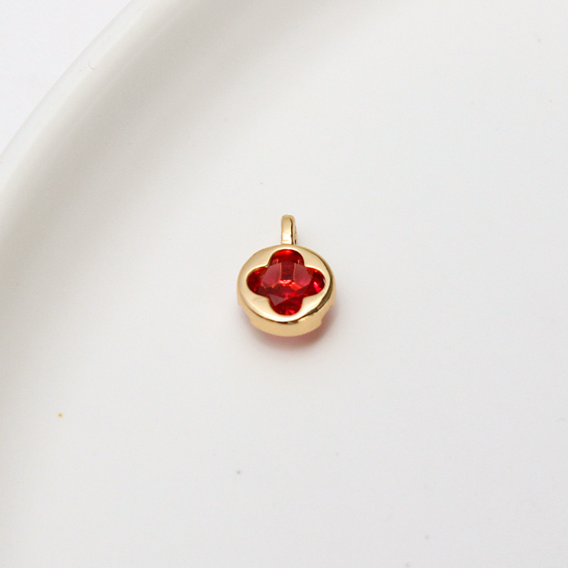 7mm Round Hollow Four-leaf Clover Inlaid with Colored Zircon Pendant