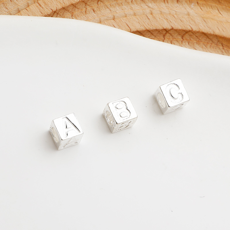 925 Sterling Silver 26 Letters 6mm Square Spacer Beads for Jewelry DIY
