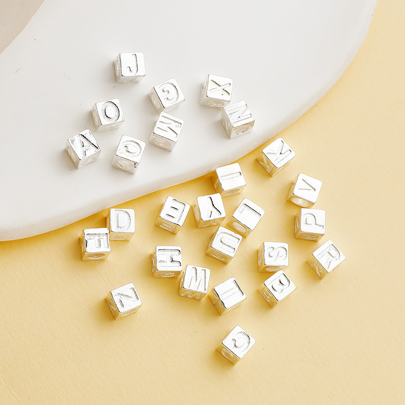 925 Sterling Silver 26 Letters 6mm Square Spacer Beads for Jewelry DIY