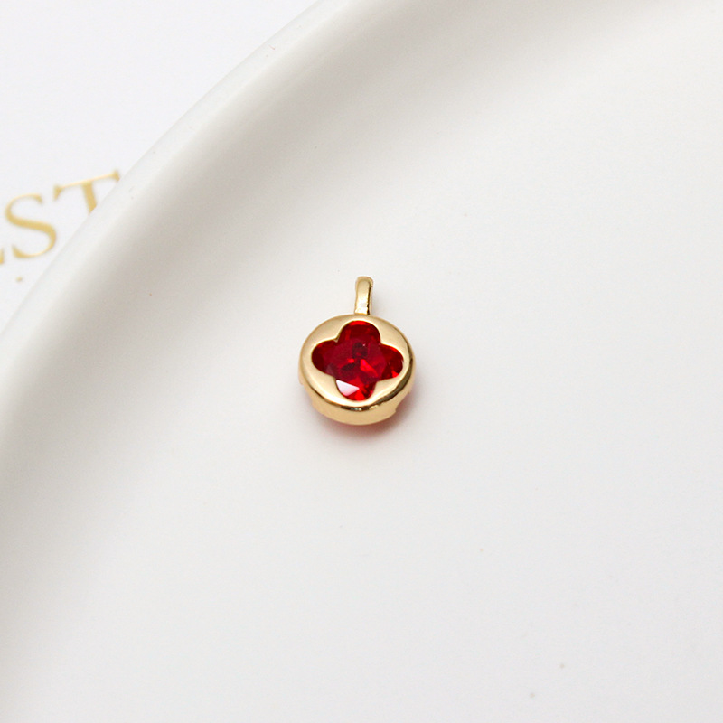 7mm Round Hollow Four-leaf Clover Inlaid with Colored Zircon Pendant