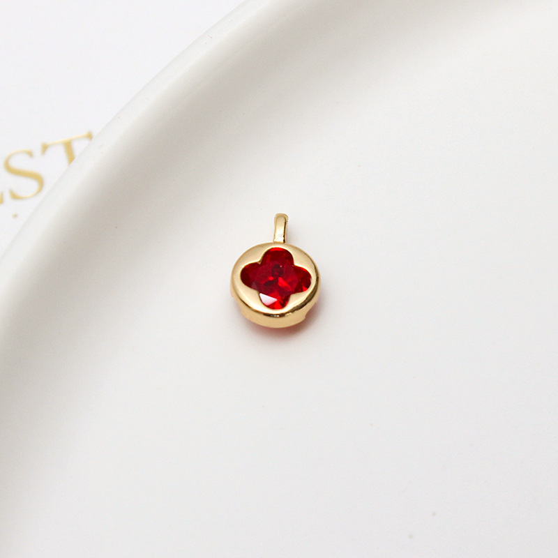 7mm Round Hollow Four-leaf Clover Inlaid with Colored Zircon Pendant