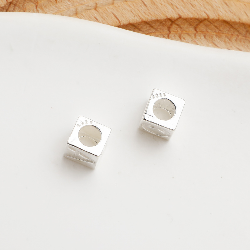 925 Sterling Silver 26 Letters 6mm Square Spacer Beads for Jewelry DIY