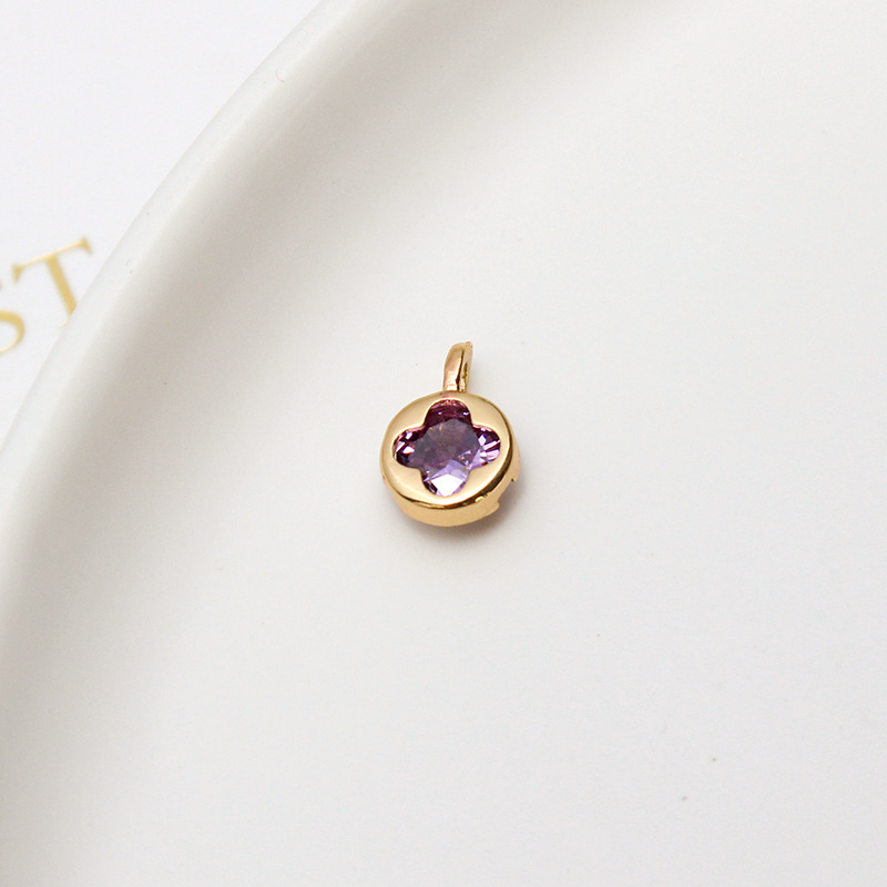 7mm Round Hollow Four-leaf Clover Inlaid with Colored Zircon Pendant