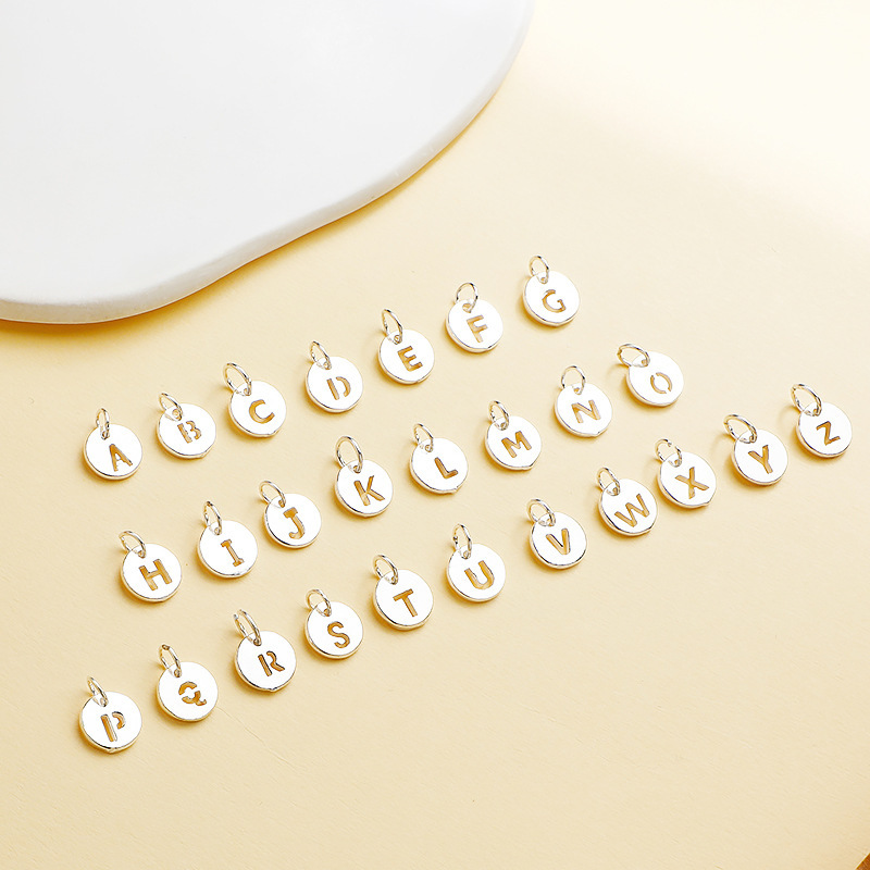 925 Sterling Silver 26 Letters Hollow Round Charms Jewelry DIY Pendant