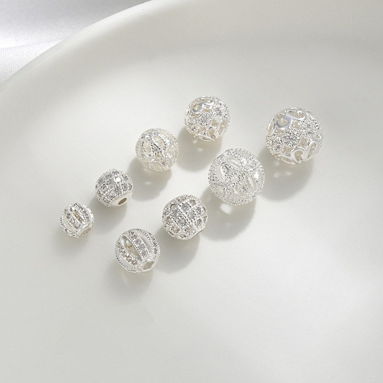 Silver Hollow Flower Ball Spacer Bead for Jewelry DIY