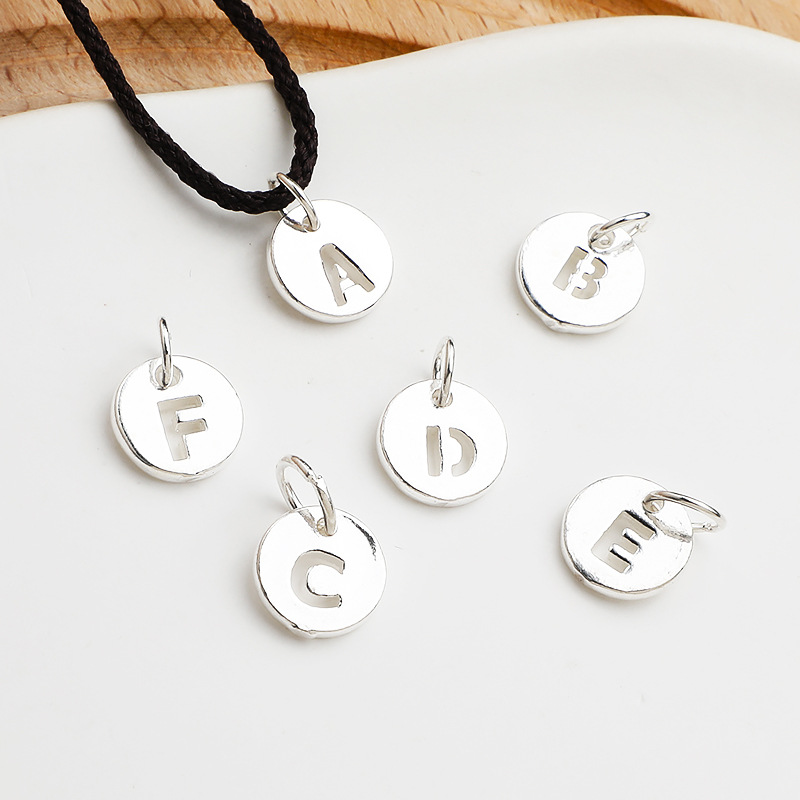 925 Sterling Silver 26 Letters Hollow Round Charms Jewelry DIY Pendant