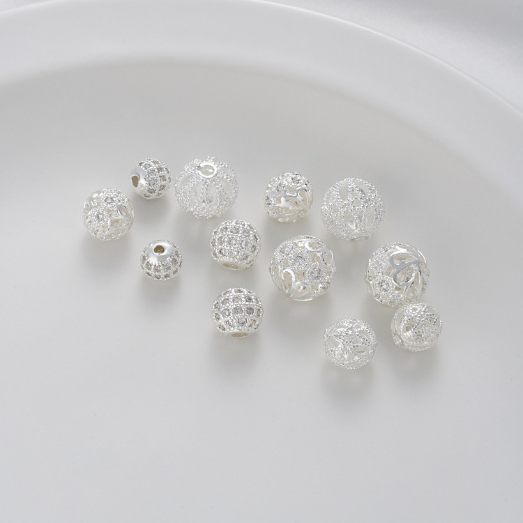 Silver Hollow Flower Ball Spacer Bead for Jewelry DIY