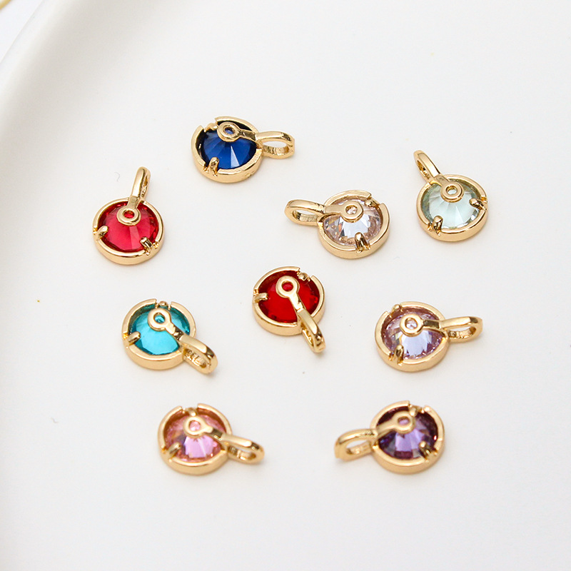 7mm Round Hollow Four-leaf Clover Inlaid with Colored Zircon Pendant