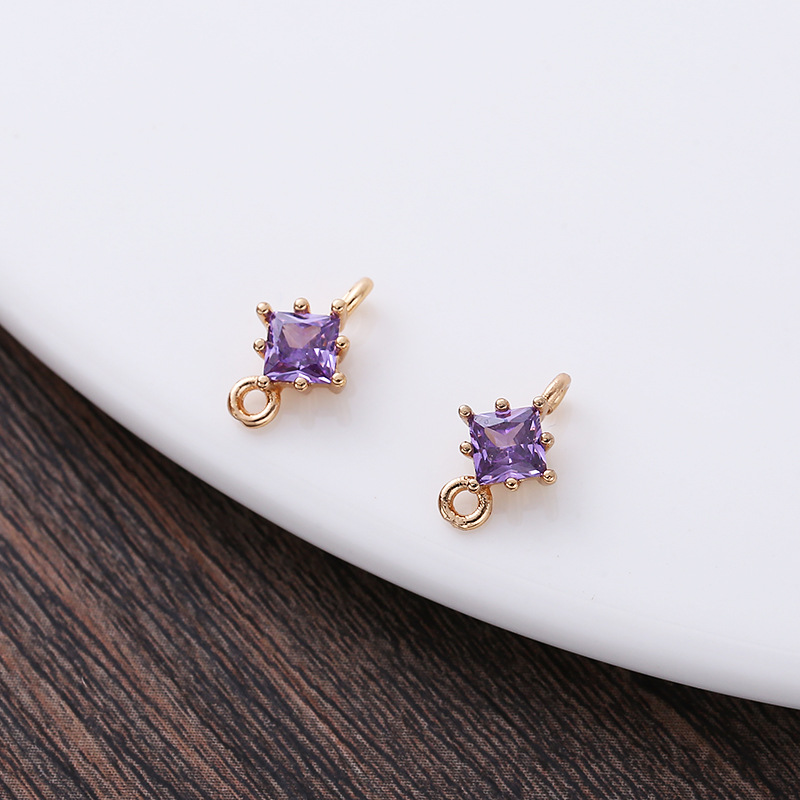 4*4mm Colored Zircon Rhombus Charm Pendant Dual Hanging Rings