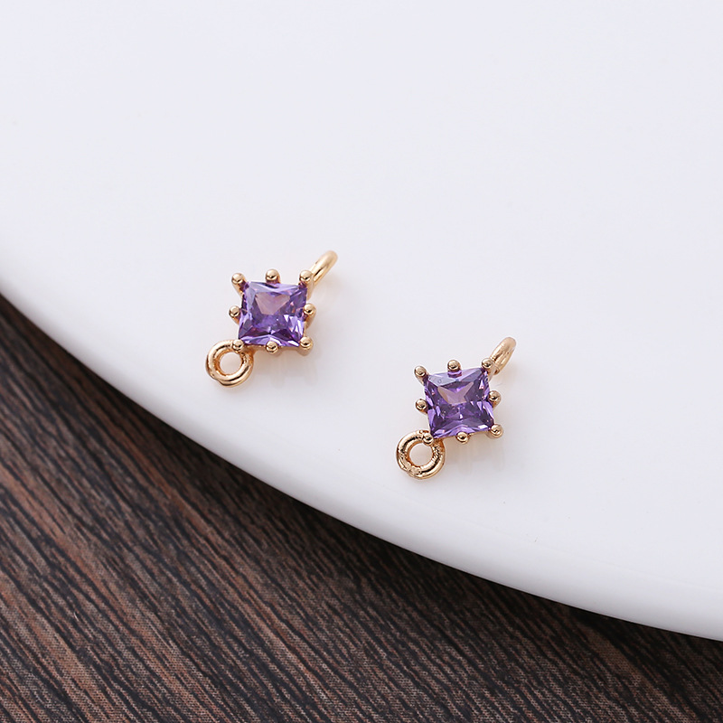 4*4mm Colored Zircon Rhombus Charm Pendant Dual Hanging Rings