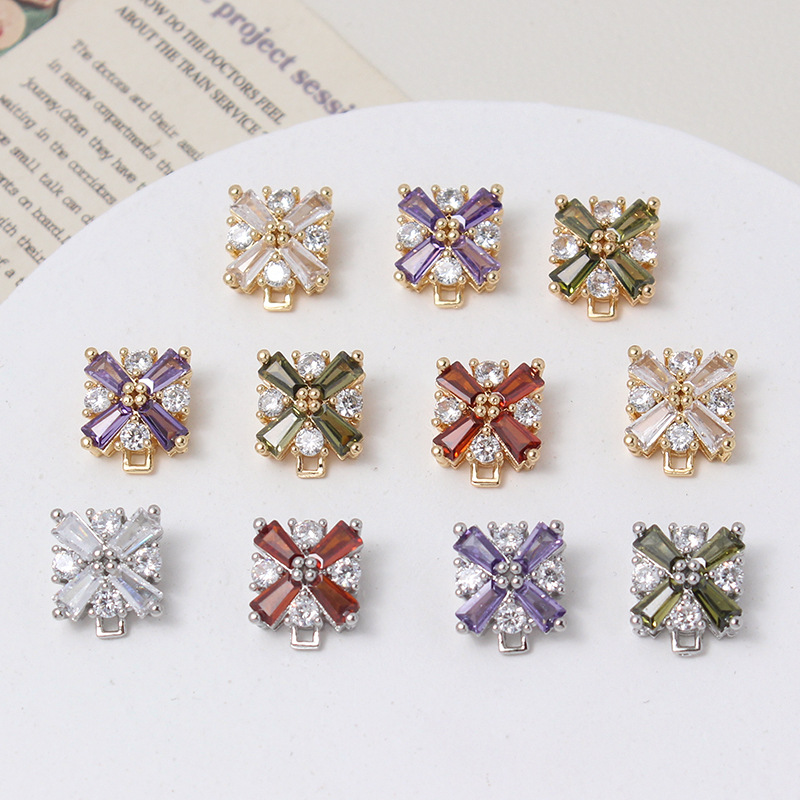 10mm Colored Zircon Flower Square Connector Accessory