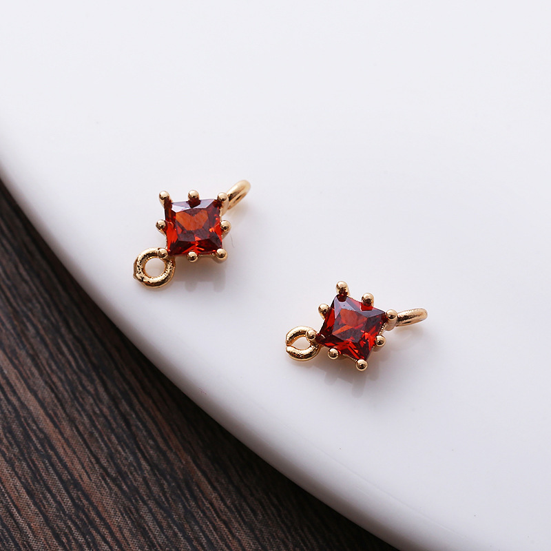 4*4mm Colored Zircon Rhombus Charm Pendant Dual Hanging Rings