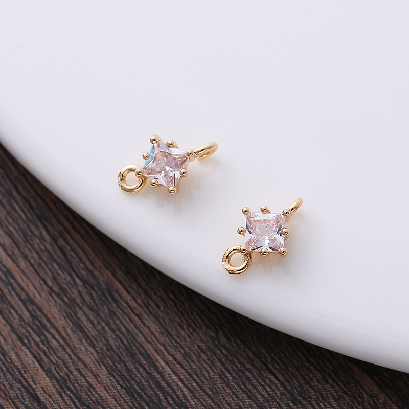 4*4mm Colored Zircon Rhombus Charm Pendant Dual Hanging Rings