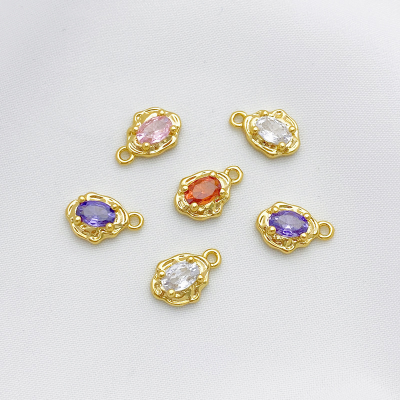 Gold Plated Irregular Pendant with Oval Colored Zirconia Inlaid