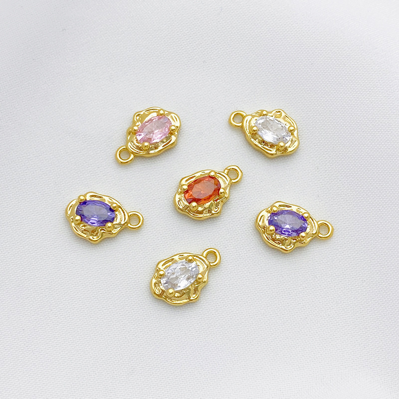 Gold Plated Irregular Pendant with Oval Colored Zirconia Inlaid