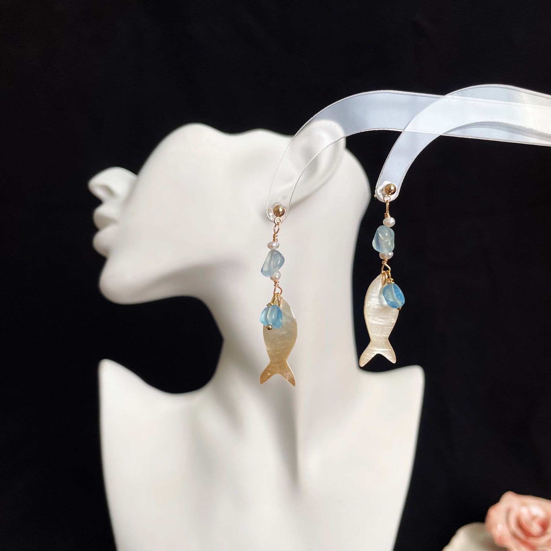 Handcrafted Ocean’s Whisper Aquamarine and Fish Earrings 