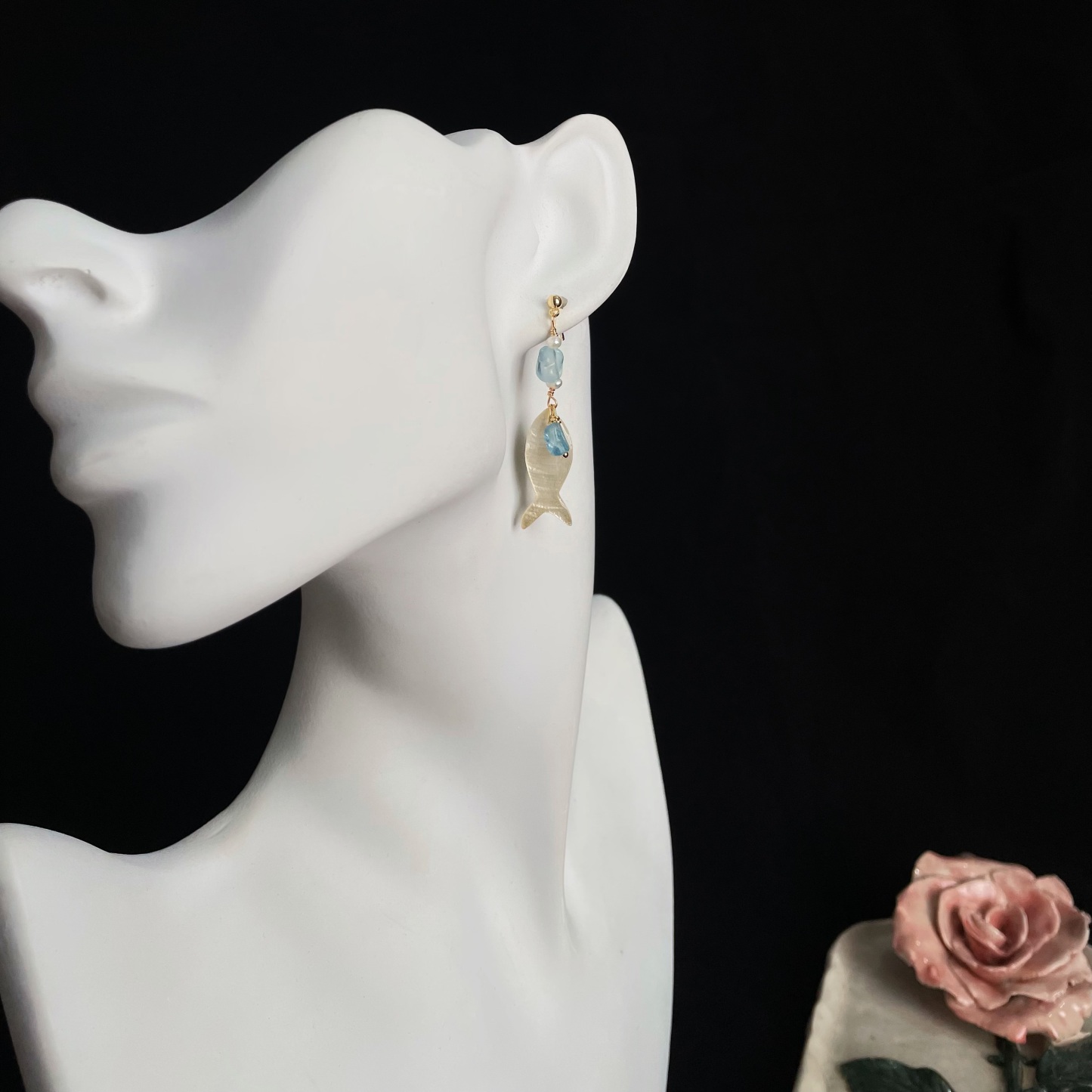 Handcrafted Ocean’s Whisper Aquamarine and Fish Earrings 