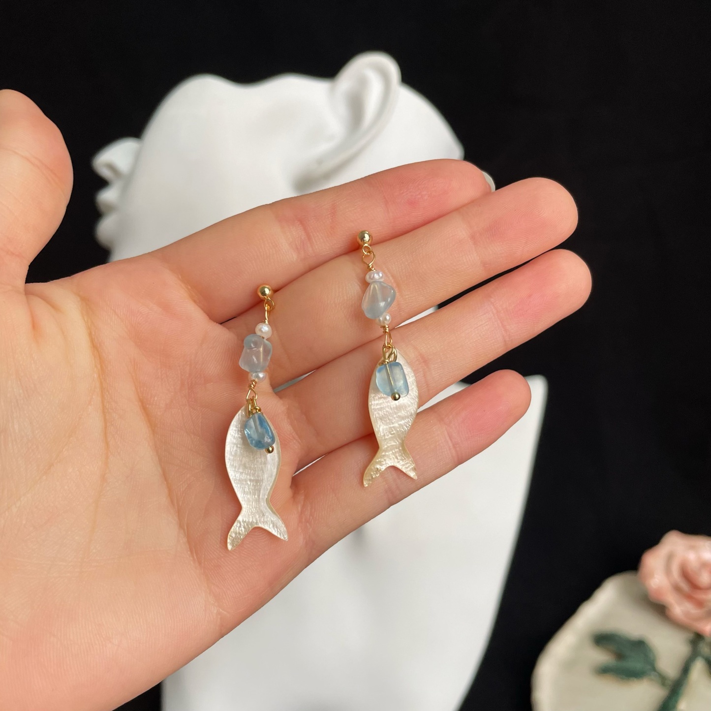 Handcrafted Ocean’s Whisper Aquamarine and Fish Earrings 