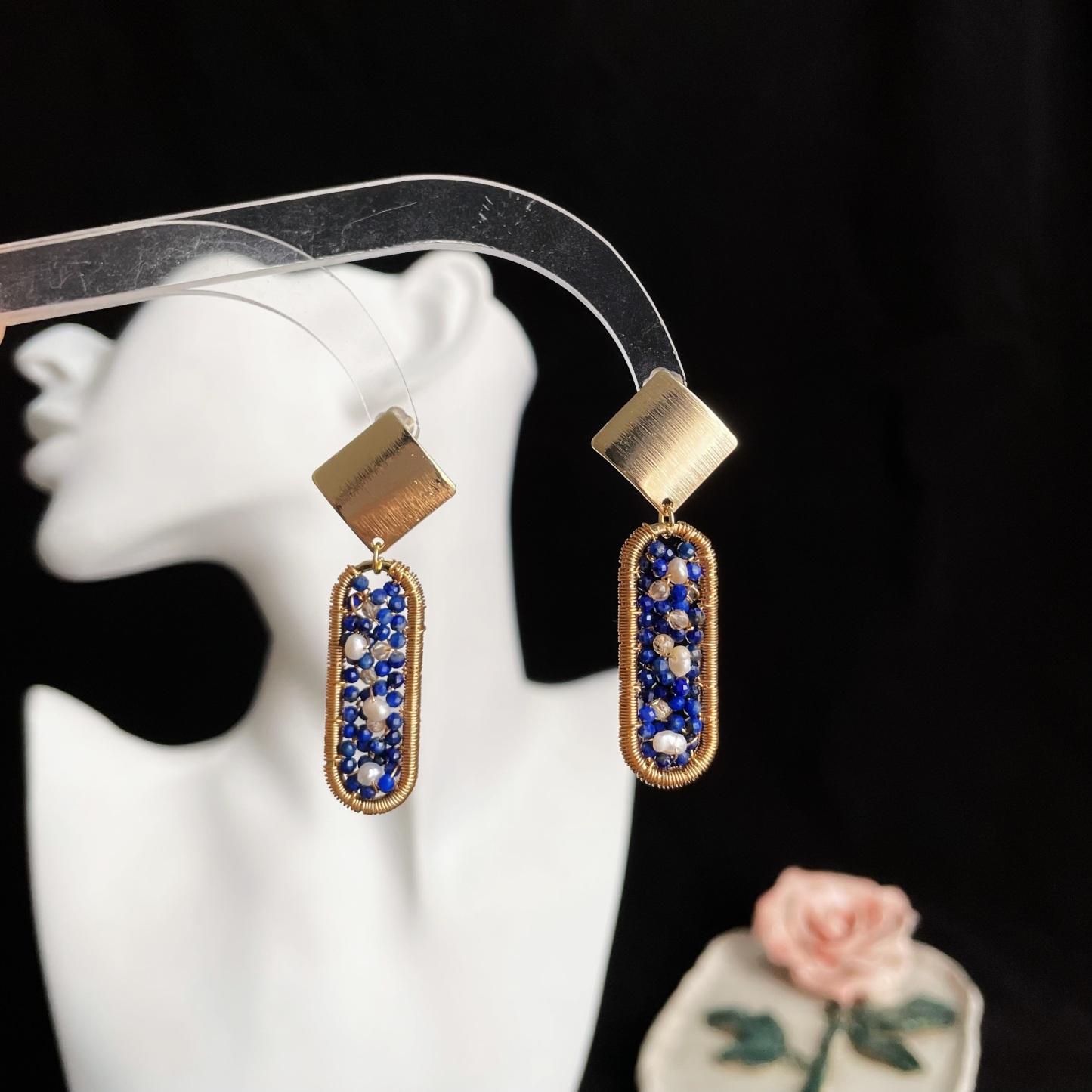 Handcrafted Starry Night Woven Gemstone Earrings