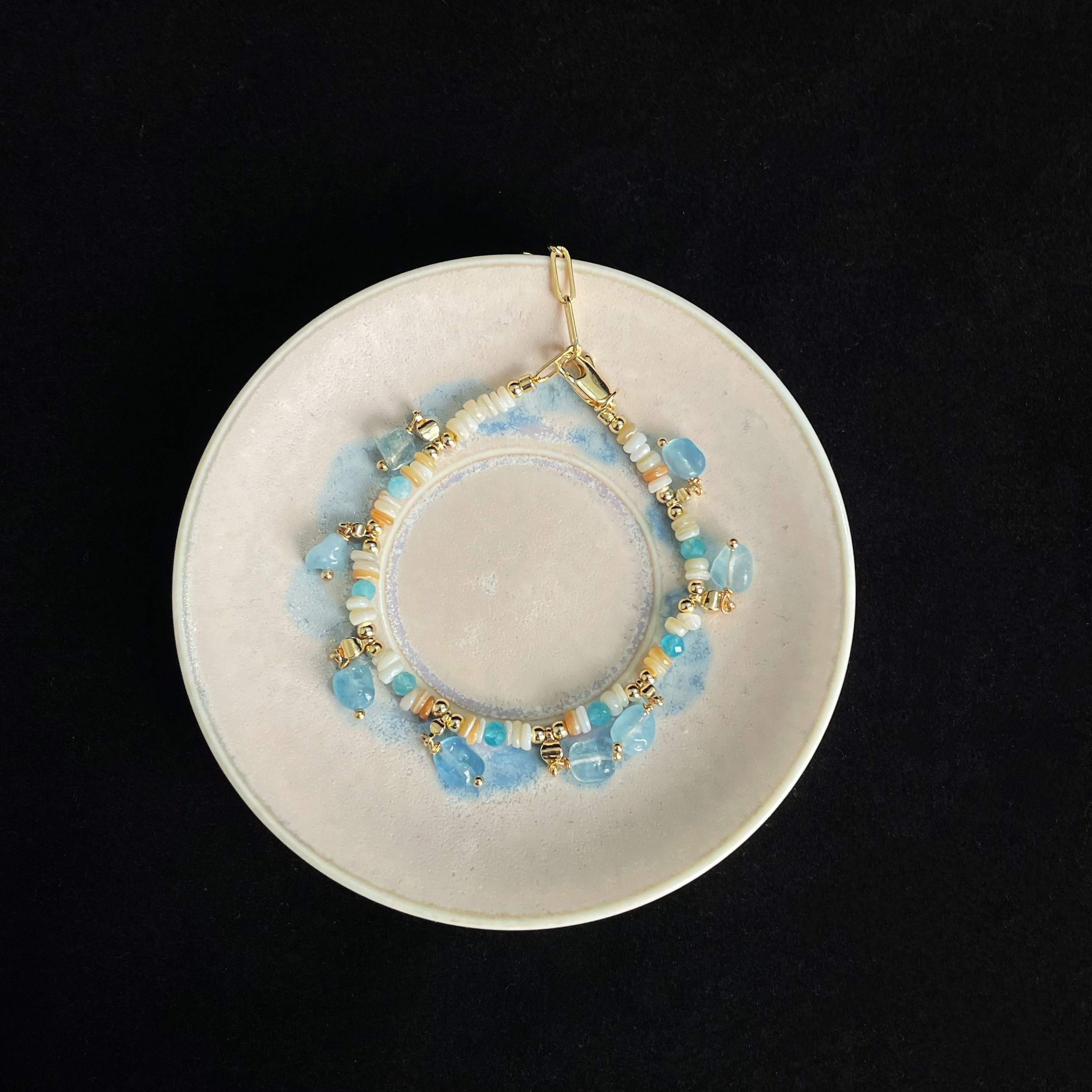 Handcrafted Ocean Breeze Blue gemstone and shell beads Bracelet