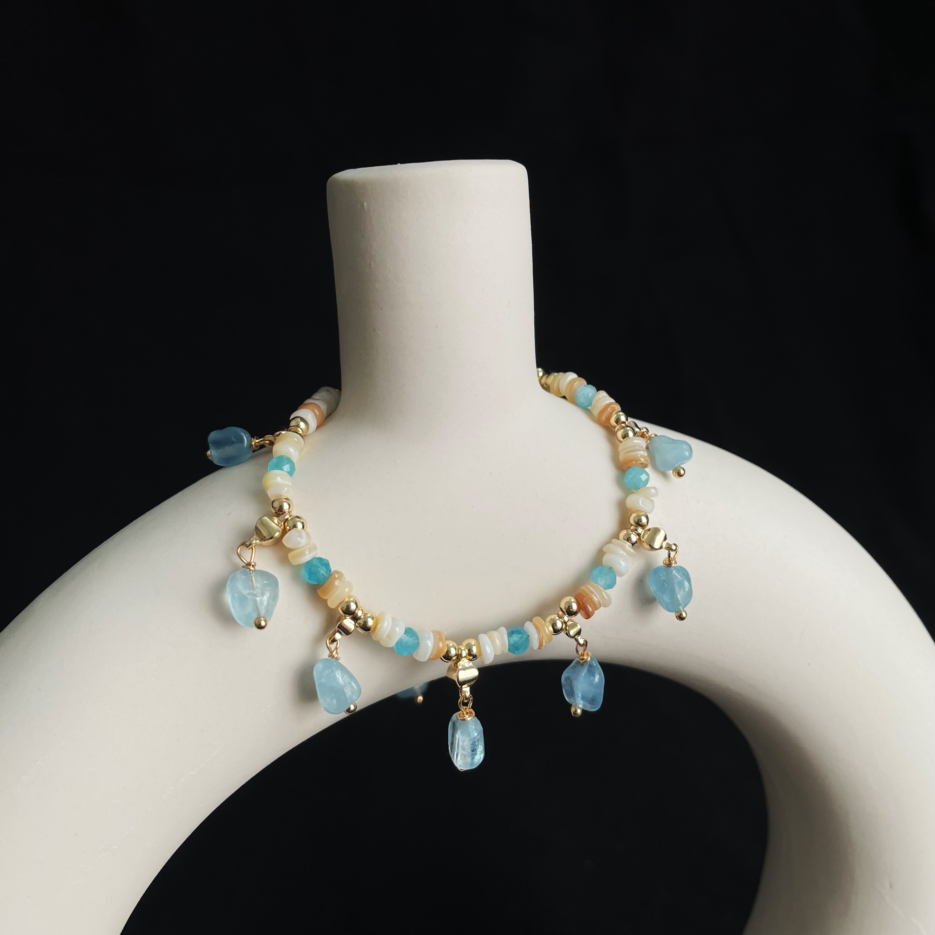 Handcrafted Ocean Breeze Blue gemstone and shell beads Bracelet