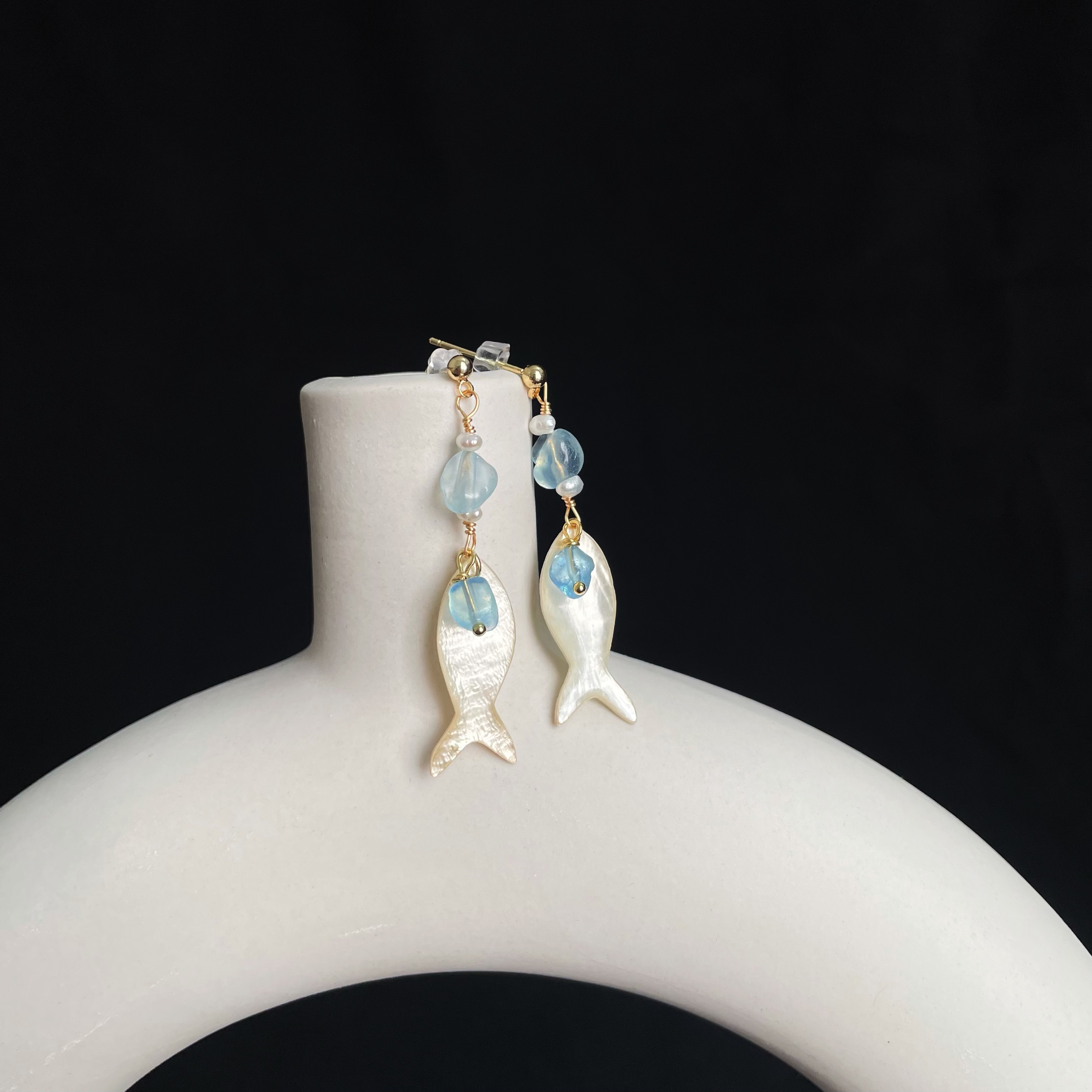 Handcrafted Ocean’s Whisper Aquamarine and Fish Earrings 