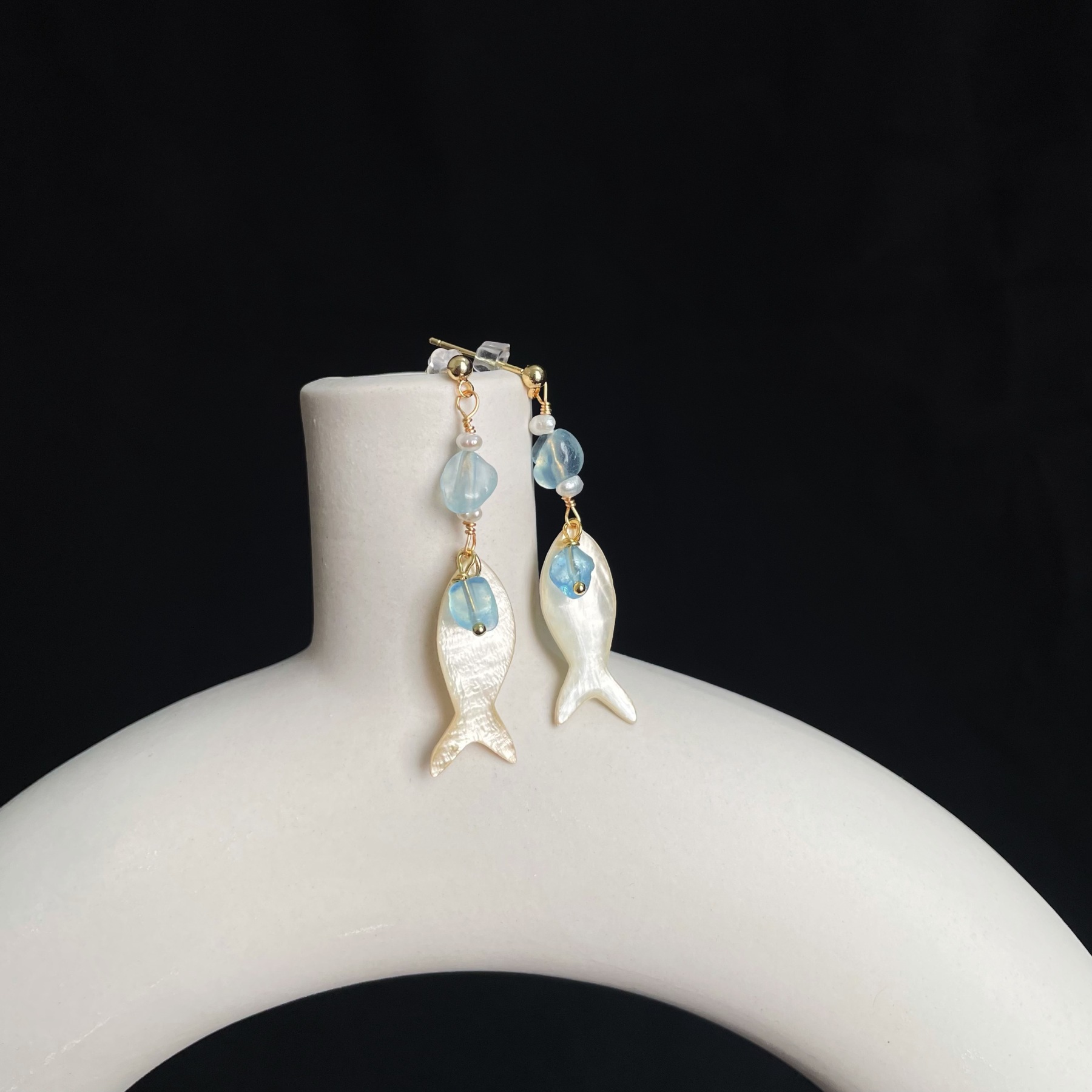 Handcrafted Ocean’s Whisper Aquamarine and Fish Earrings 